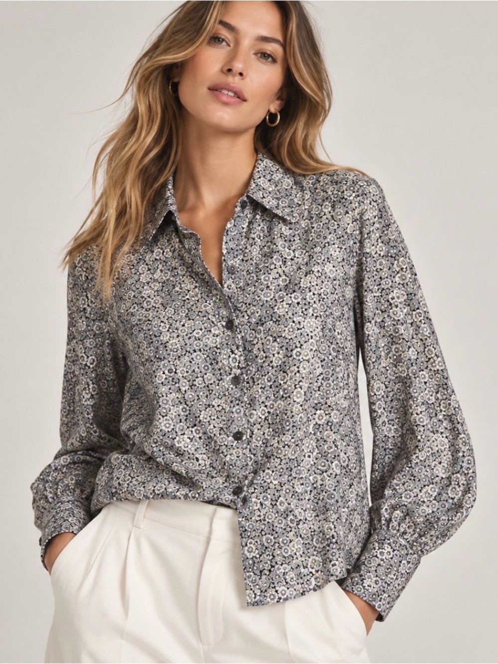Rebecca Taylor Violet Fleur Silk Button Down Shirt